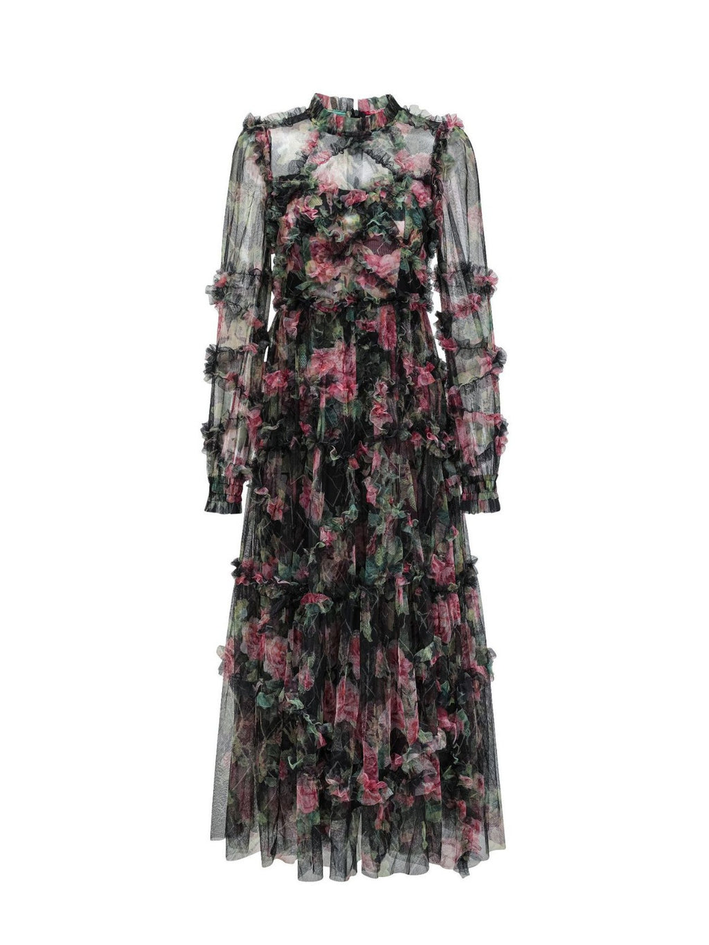 Sweet Temperament Slim Floral Dress Long Sleeve Banquet Evening Dress