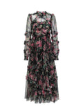 Sweet Temperament Slim Floral Dress Long Sleeve Banquet Evening Dress