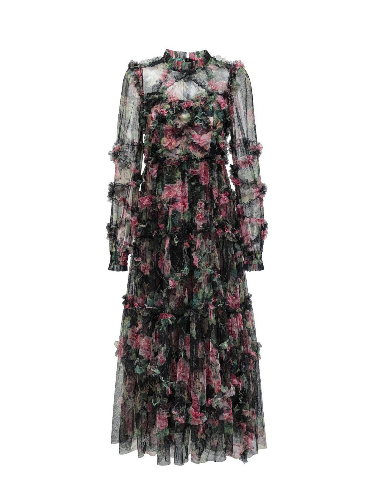 Sweet Temperament Slim Floral Dress Long Sleeve Banquet Evening Dress