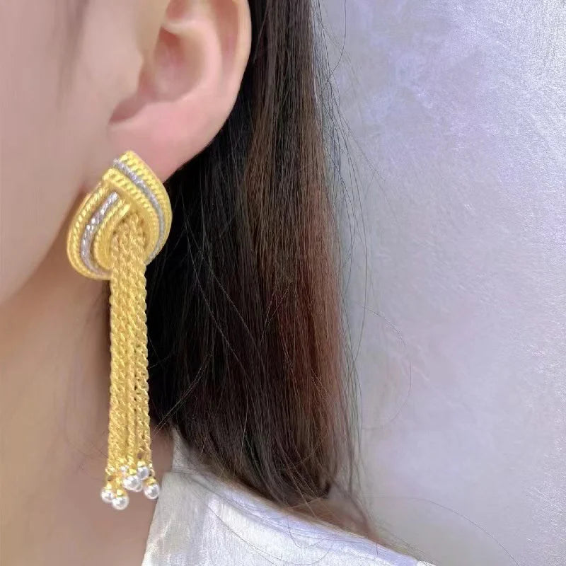 European American Style Long Tassels Pearl Pendant Earrings For Women Holiday Party Personality Jewelry
