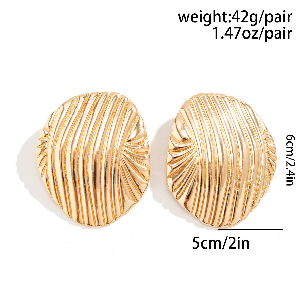 Metal Big Oval Stripe Stud Earrings for Women Punk Gold Color Geometric Earrings Party Jewelry Gift