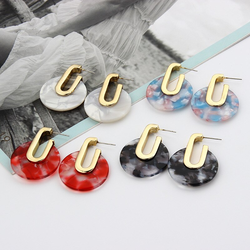 Acrylic Geometric Drop Earrings For Women Statement Gold Color Round Acetate Earrings Jewelry Party Accessories