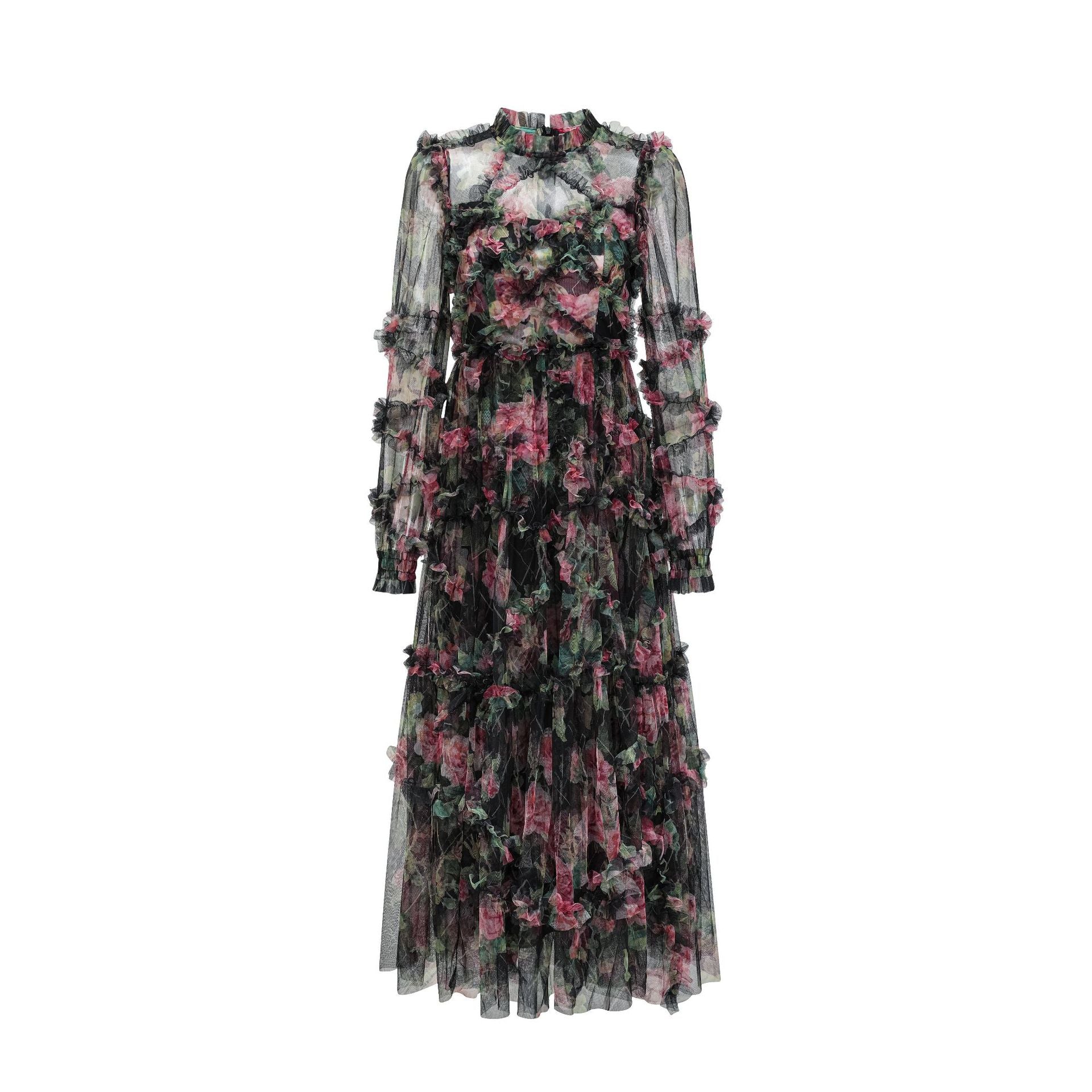 Sweet Temperament Slim Floral Dress Long Sleeve Banquet Evening Dress
