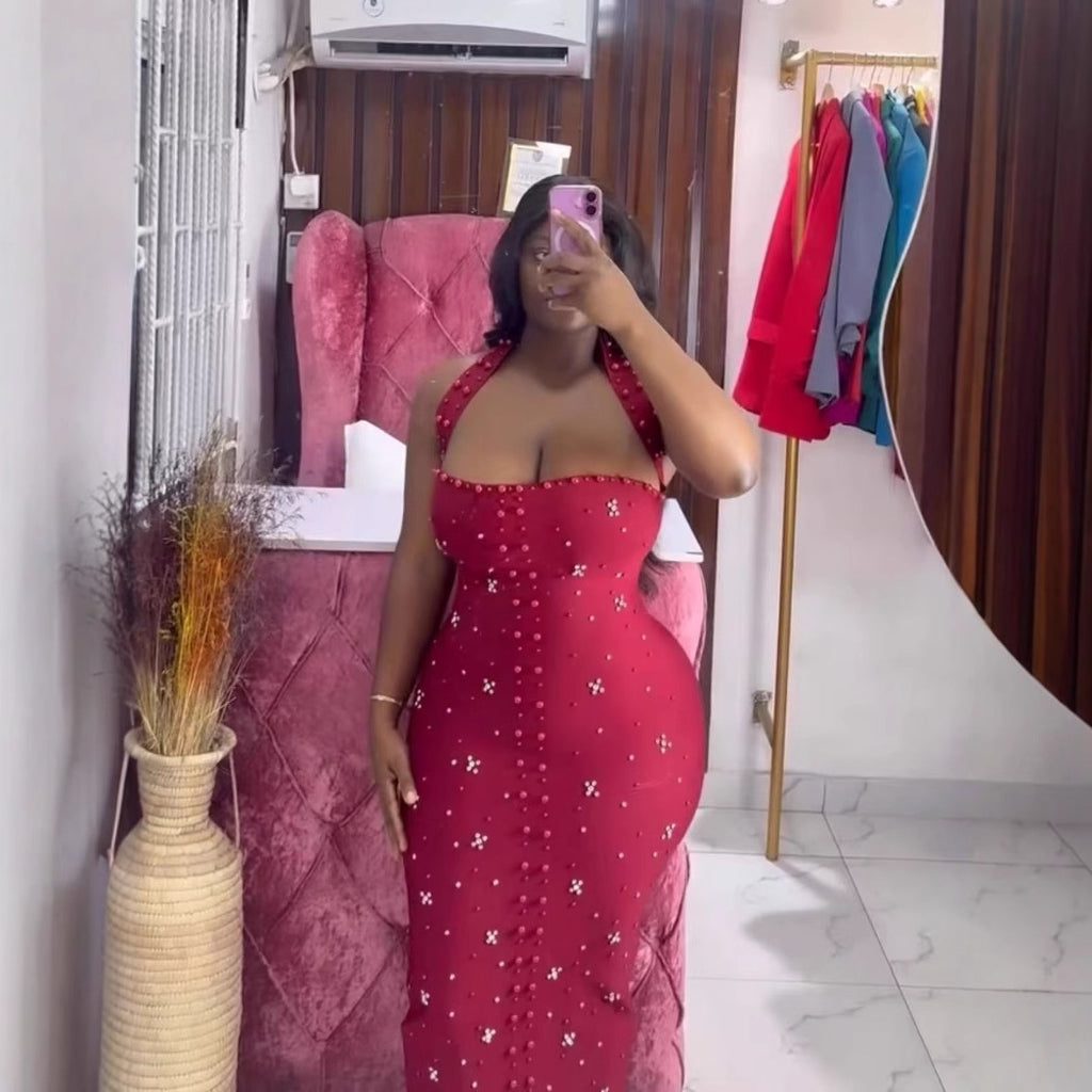 Sexy Off-the-Shoulder Small Rhinestone Bandage Dress for Elegant Evening Banquet