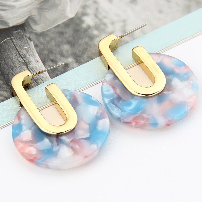 Acrylic Geometric Drop Earrings For Women Statement Gold Color Round Acetate Earrings Jewelry Party Accessories