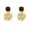 Fashion Black Square Metal Dangle Drop Earrings Luxury Inlaid Pearl Jewelry for Women Summer Party Pendant