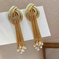 European American Style Long Tassels Pearl Pendant Earrings For Women Holiday Party Personality Jewelry