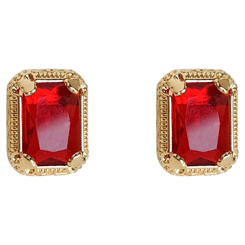 Textured Metal Red Glass Post Earrings For Women Elegant New Style Classic Timeless Party Accessories Fashion Jewelry Gift