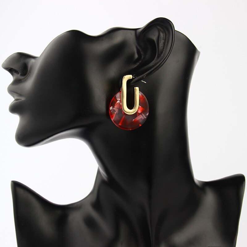 Acrylic Geometric Drop Earrings For Women Statement Gold Color Round Acetate Earrings Jewelry Party Accessories