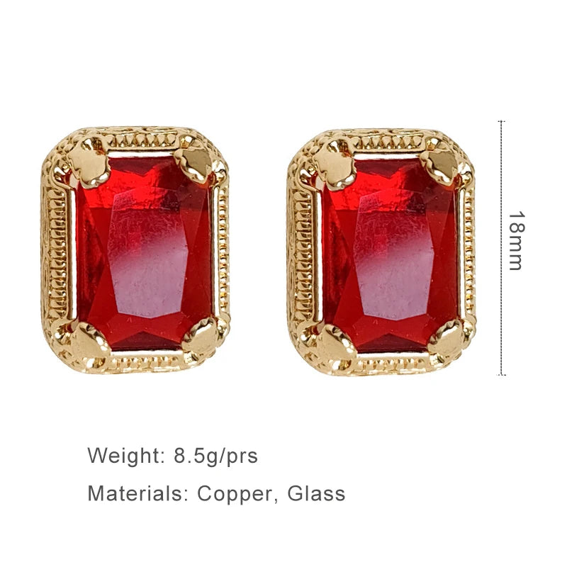 Textured Metal Red Glass Post Earrings For Women Elegant New Style Classic Timeless Party Accessories Fashion Jewelry Gift