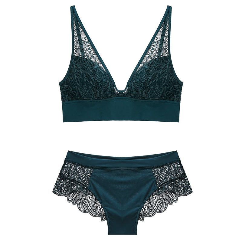 Sexy Lace lingerie Wireless Bras For Women Push Up Bra Set Jacquard Sexy Underwear