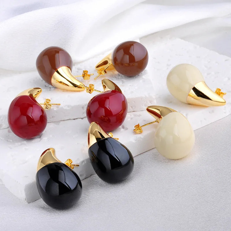 Vintage Metal Hollow Water Droplet Enamel Earrings for Women Girls Tear Drop Shaped Fashion Party Jewelry Popular Accessories
