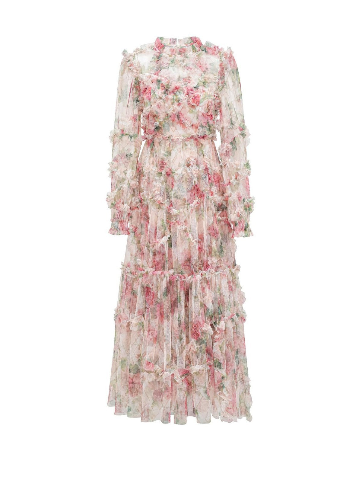 Sweet Temperament Slim Floral Dress Long Sleeve Banquet Evening Dress