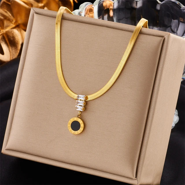 Stainless Steel Gold Color Heart Pearl Pendant Necklace For Women Punk Street Rustproof Neck Jewelry Party Gift