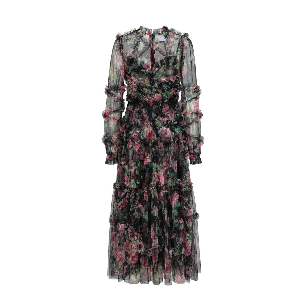 Sweet Temperament Slim Floral Dress Long Sleeve Banquet Evening Dress