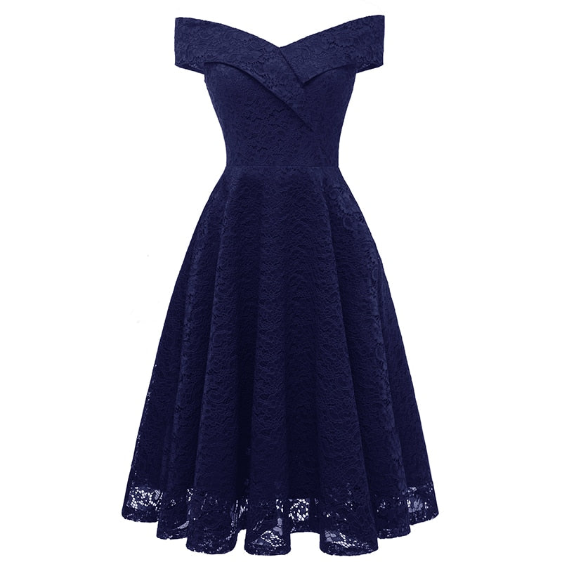 New Vintage Lace Evening Party Dress Women Slash Neck Sleeveless Midi Dress Ladies Elegant Pink Dresses