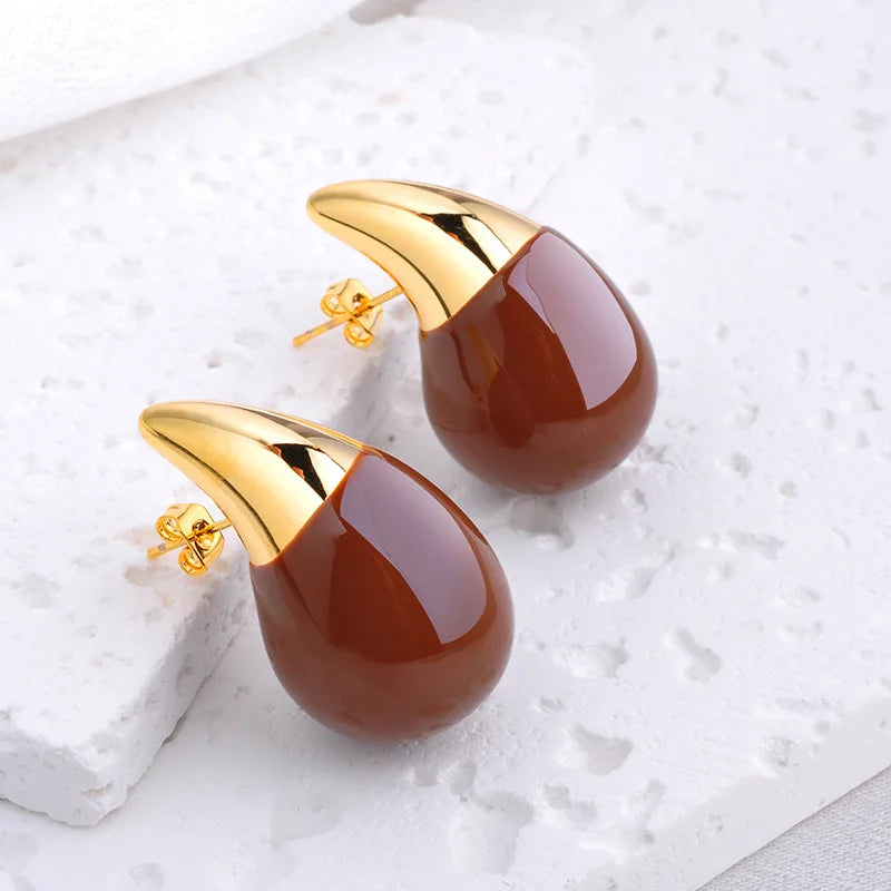 Vintage Metal Hollow Water Droplet Enamel Earrings for Women Girls Tear Drop Shaped Fashion Party Jewelry Popular Accessories