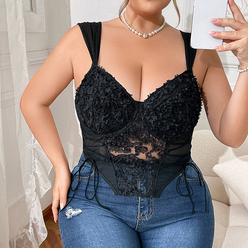 Lace sexy lingerie gathered thin vest