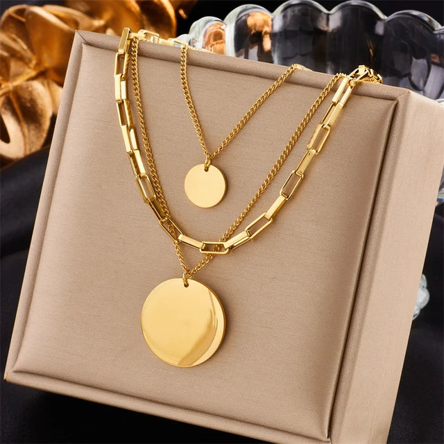 Stainless Steel Gold Color Heart Pearl Pendant Necklace For Women Punk Street Rustproof Neck Jewelry Party Gift
