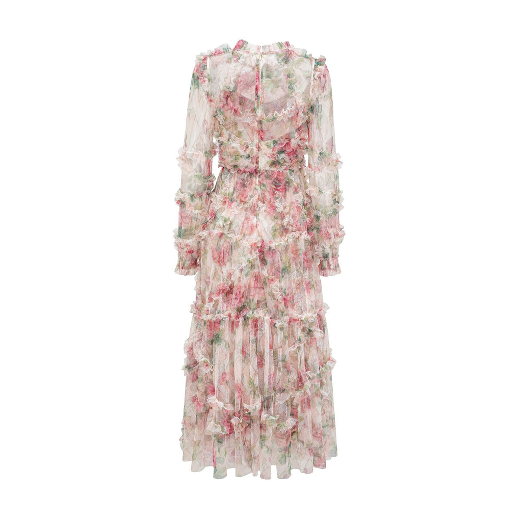 Sweet Temperament Slim Floral Dress Long Sleeve Banquet Evening Dress