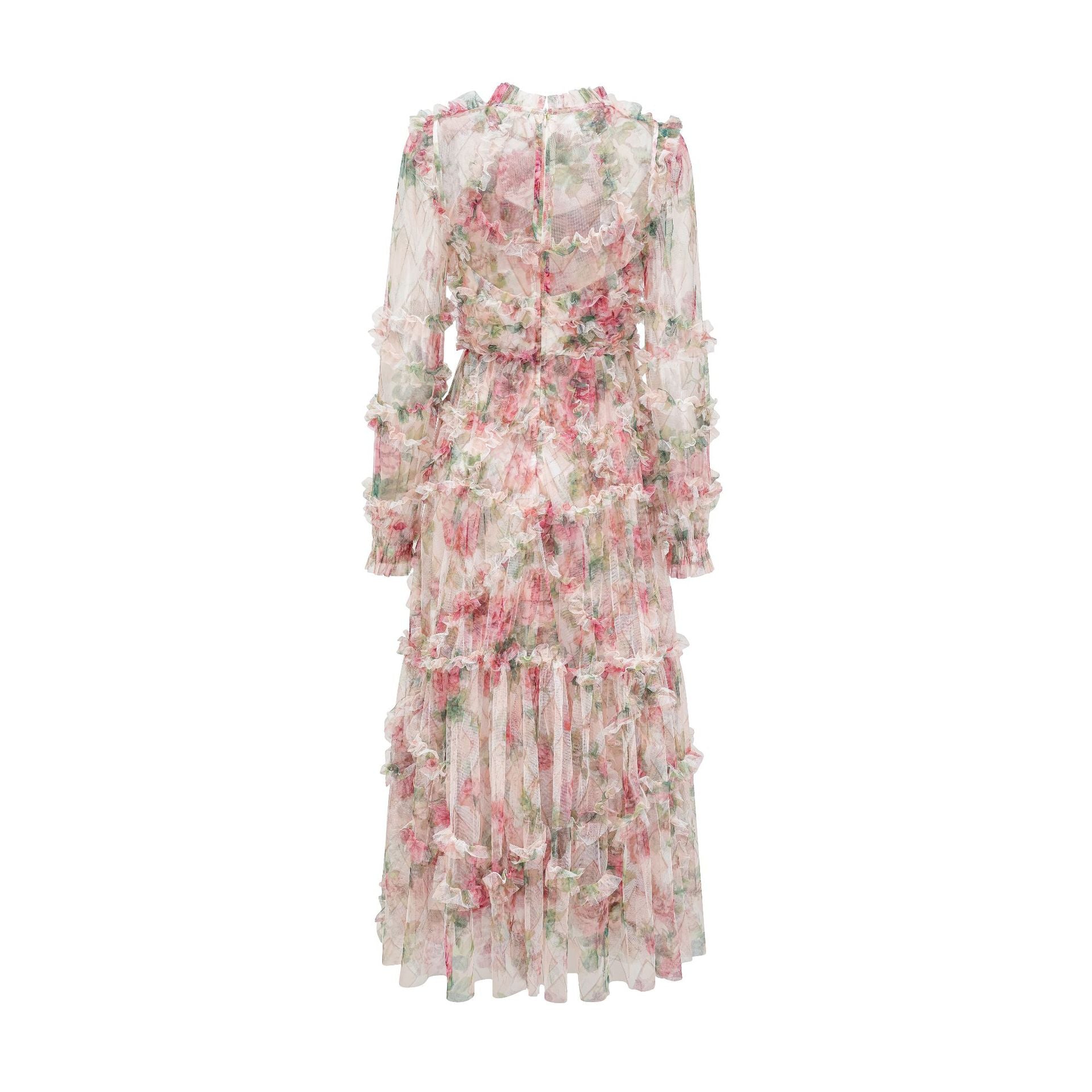 Sweet Temperament Slim Floral Dress Long Sleeve Banquet Evening Dress