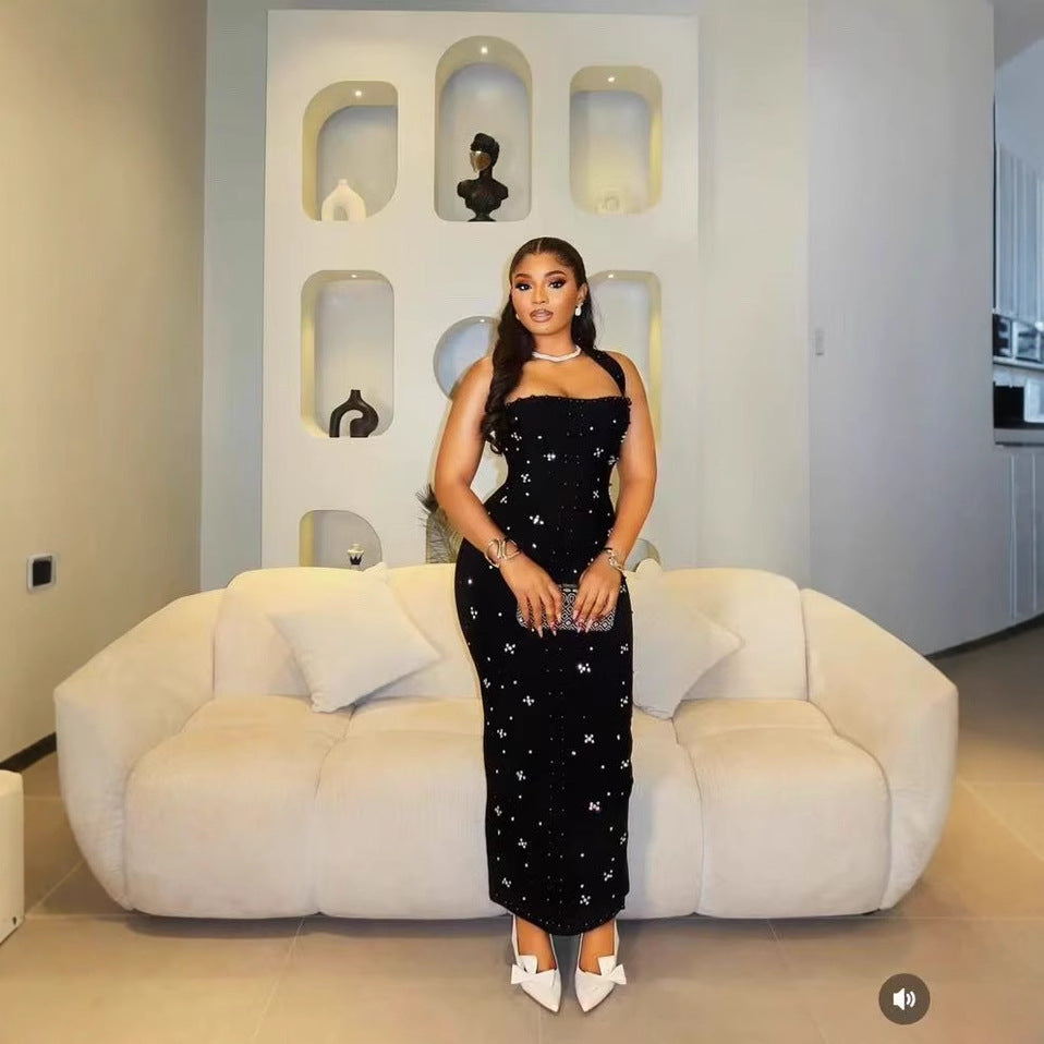 Sexy Off-the-Shoulder Small Rhinestone Bandage Dress for Elegant Evening Banquet