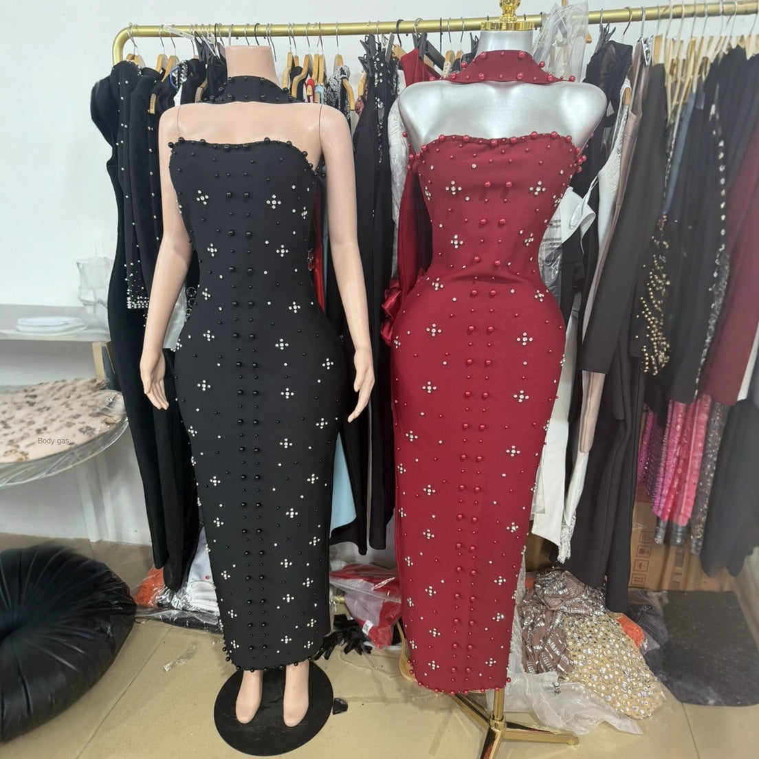 Sexy Off-the-Shoulder Small Rhinestone Bandage Dress for Elegant Evening Banquet