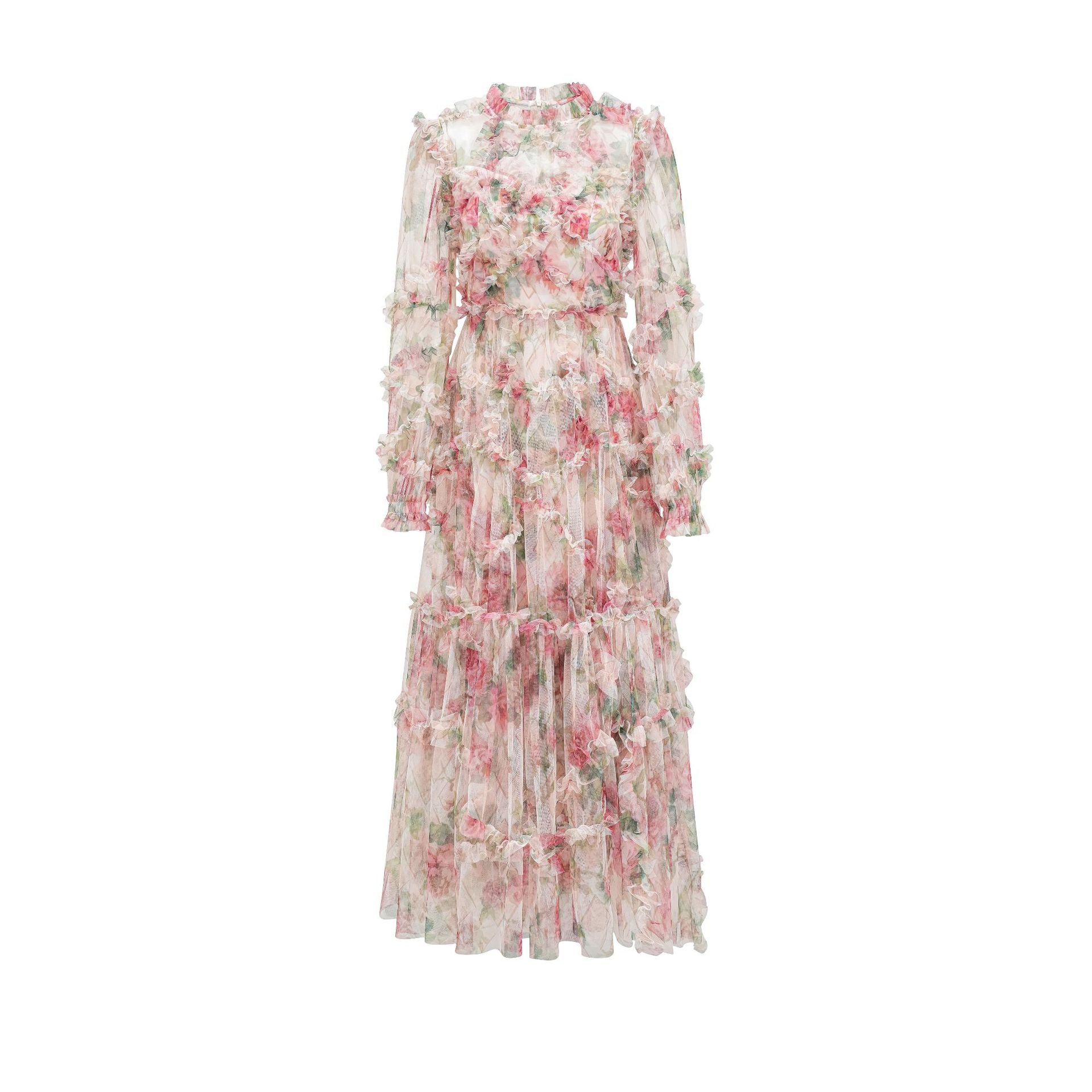 Sweet Temperament Slim Floral Dress Long Sleeve Banquet Evening Dress