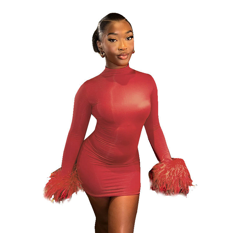 Long sleeved hip hugging spicy girl autumn party dress