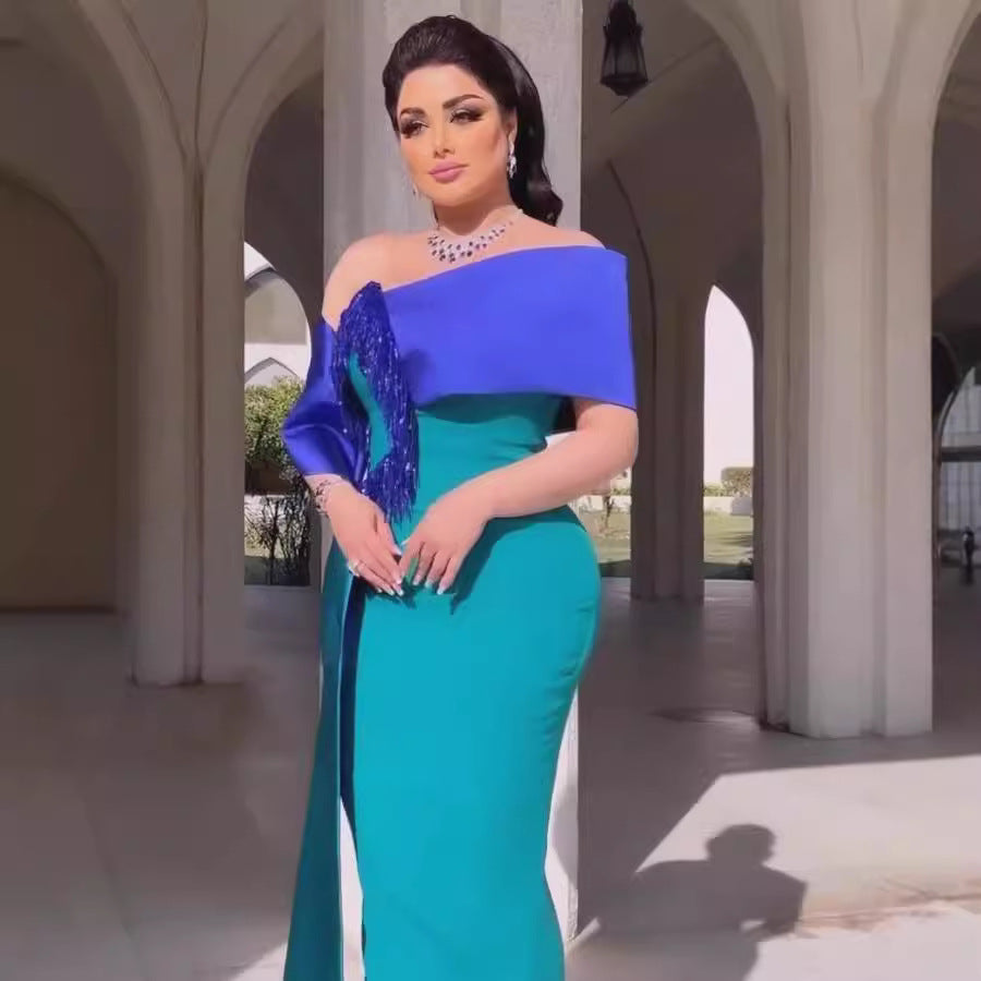 Sexy Beaded Fringe Fitted Party Evening Dress