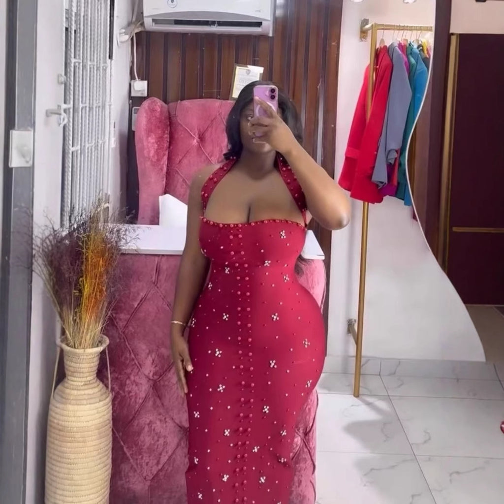 Sexy Off-the-Shoulder Small Rhinestone Bandage Dress for Elegant Evening Banquet