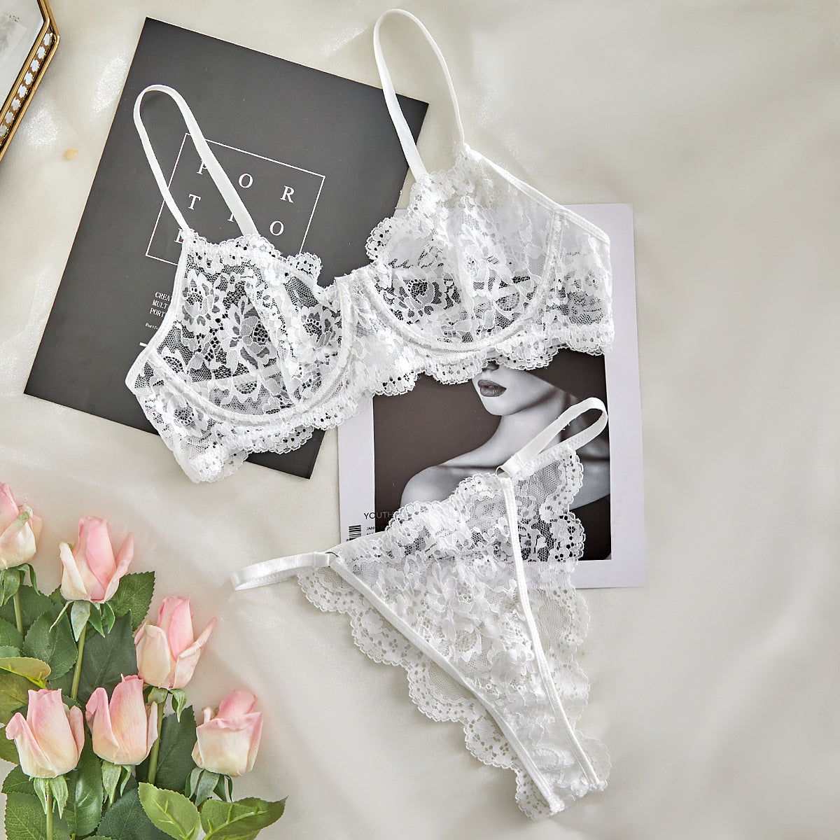 Sexy Lace Trim Sheer Lingerie Set for Women