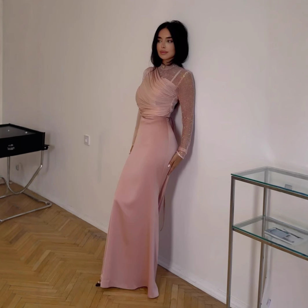 Sexy Mesh Pleated Evening Dress
