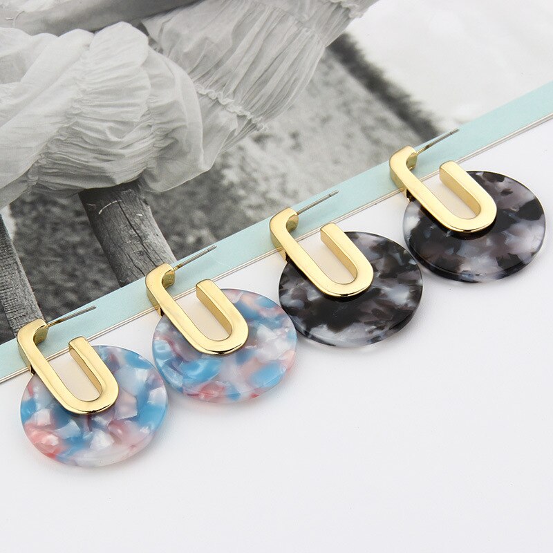 Acrylic Geometric Drop Earrings For Women Statement Gold Color Round Acetate Earrings Jewelry Party Accessories