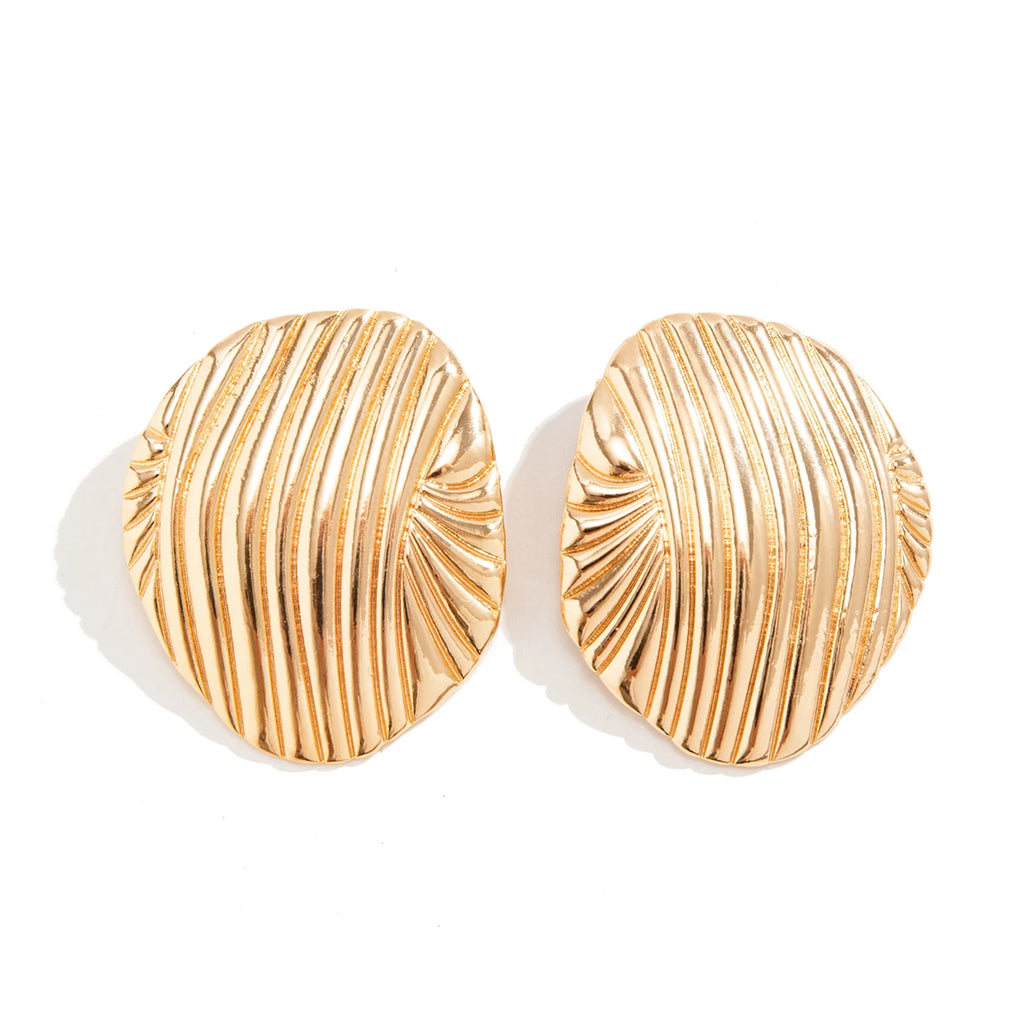 Metal Big Oval Stripe Stud Earrings for Women Punk Gold Color Geometric Earrings Party Jewelry Gift