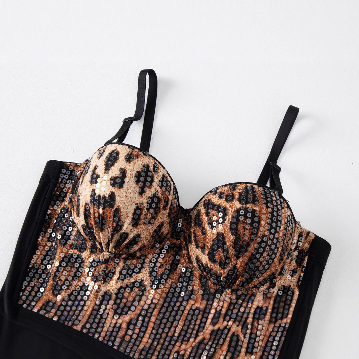 Sexy sequined leopard print outerwear fishbone strapless lingerie
